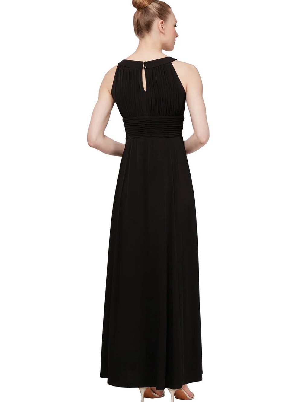 Red Ruched Keyhole Halter Gown - Picture 9 of 9